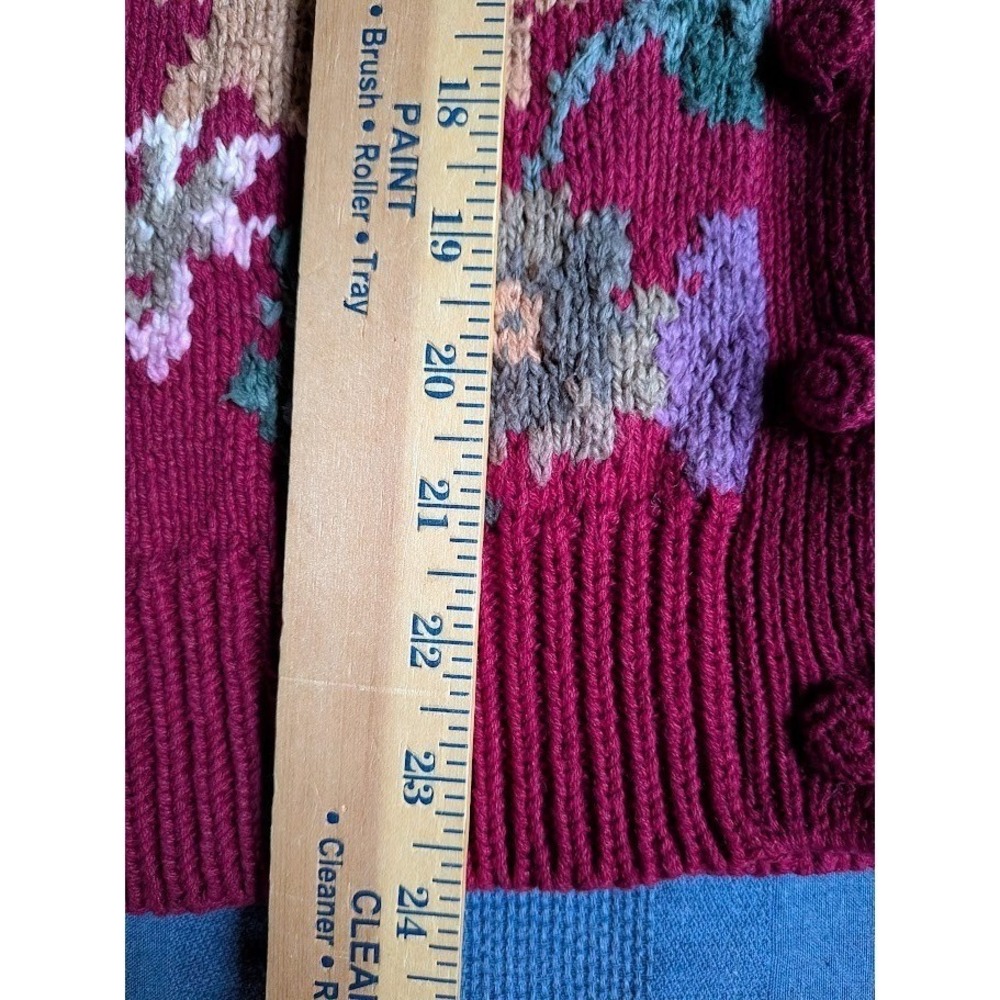 Vintage Michelle Stuart Cardigan Sweater M Burgundy Colorful Floral Cottagecore - Picture 7 of 7